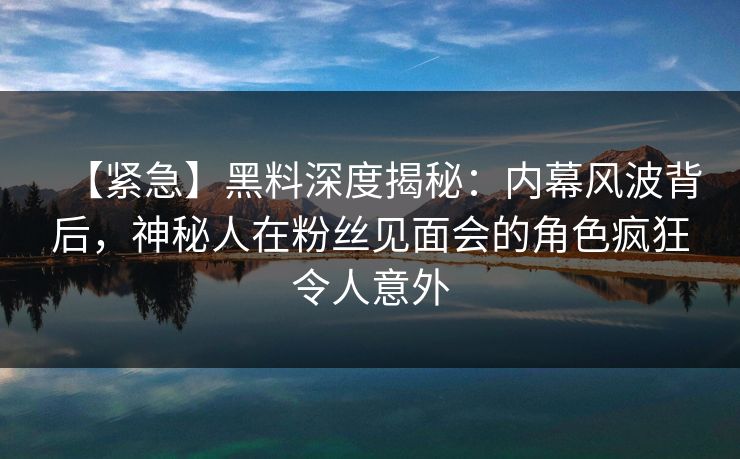 【紧急】黑料深度揭秘:内幕风波背后,神秘人在粉丝见面会的角色疯狂令人意外 【紧急】黑料深度揭秘:内幕风波背后,神秘人在粉丝见面会的角色疯狂令人意外