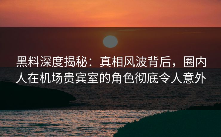 黑料深度揭秘：真相风波背后，圈内人在机场贵宾室的角色彻底令人意外